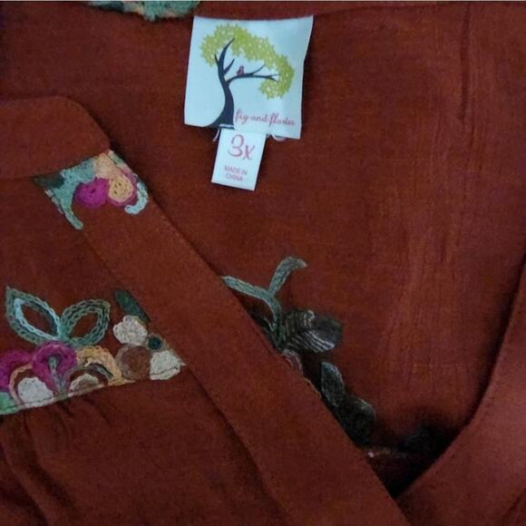 Anthropologie x fig & flower‎ embroidered floral button down shirt plus size 3X - Picture 4 of 8